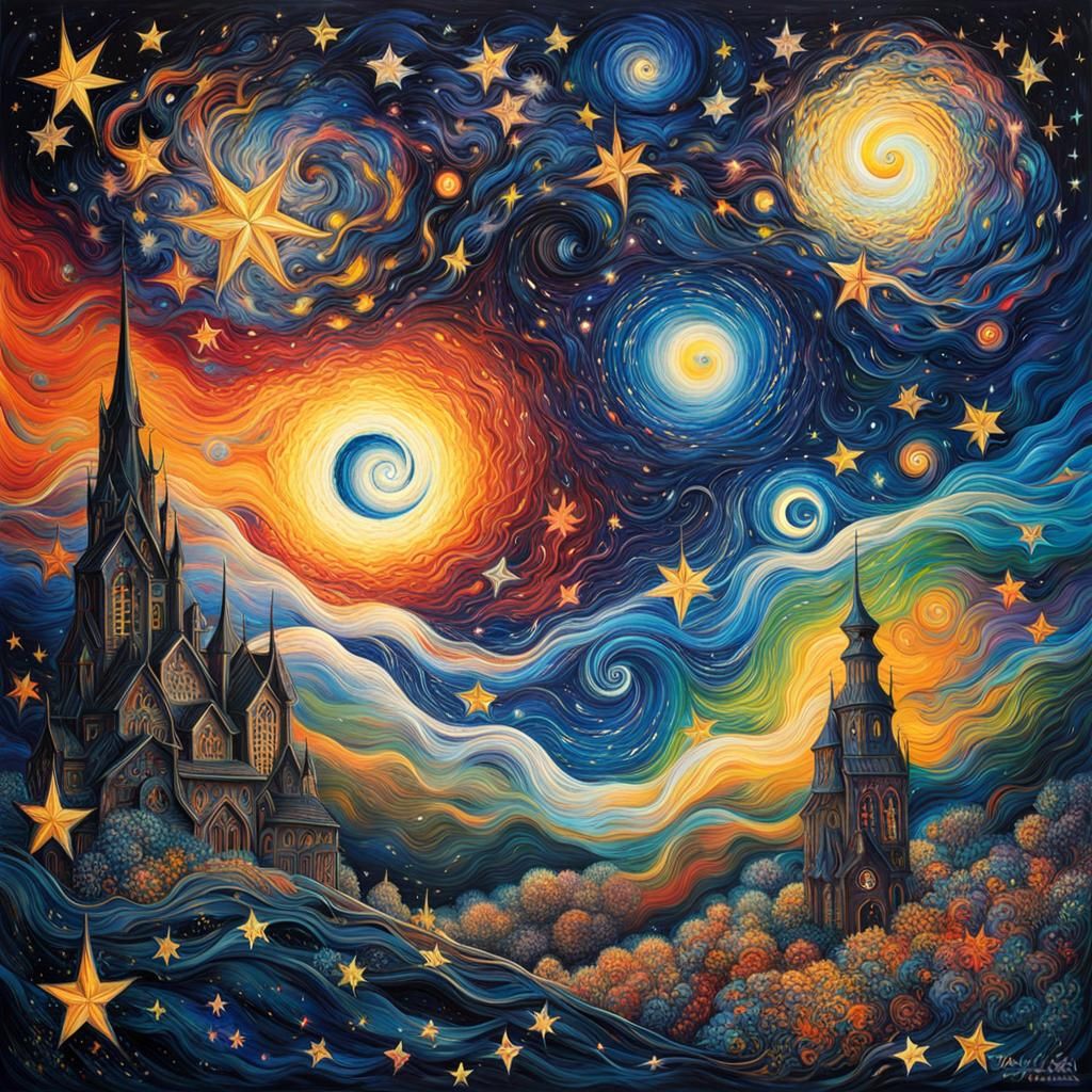 Intertwined Souls: Abstract Expressionism Starry Night