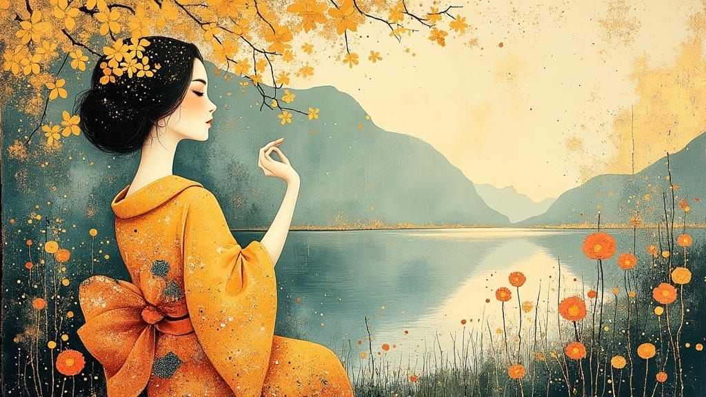 Japanese Woman in Impressionist Spring Garden