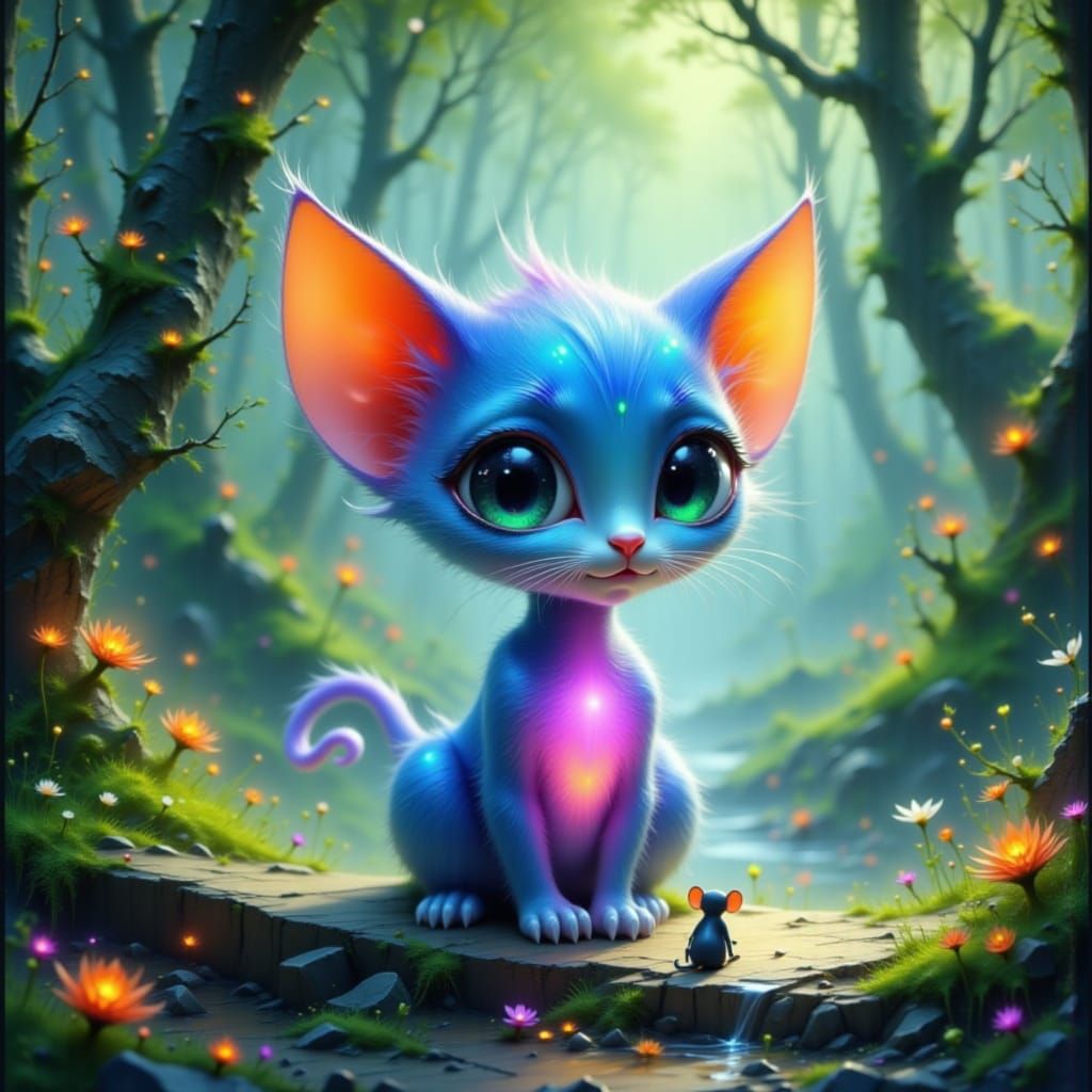 Ethereal Kitten in Enchanted Glade CGI Cartoon
