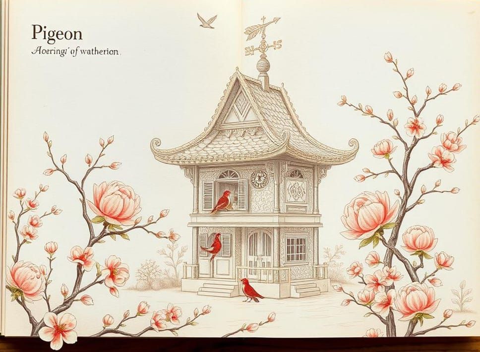 Pigeon House Illustration in Watercolor Style