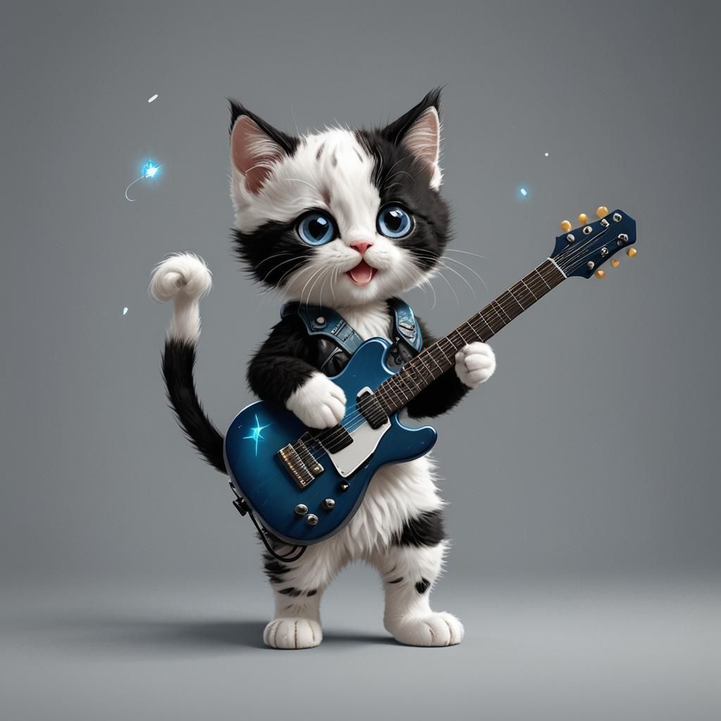 Kitten Rock Star in Magical Night Scene