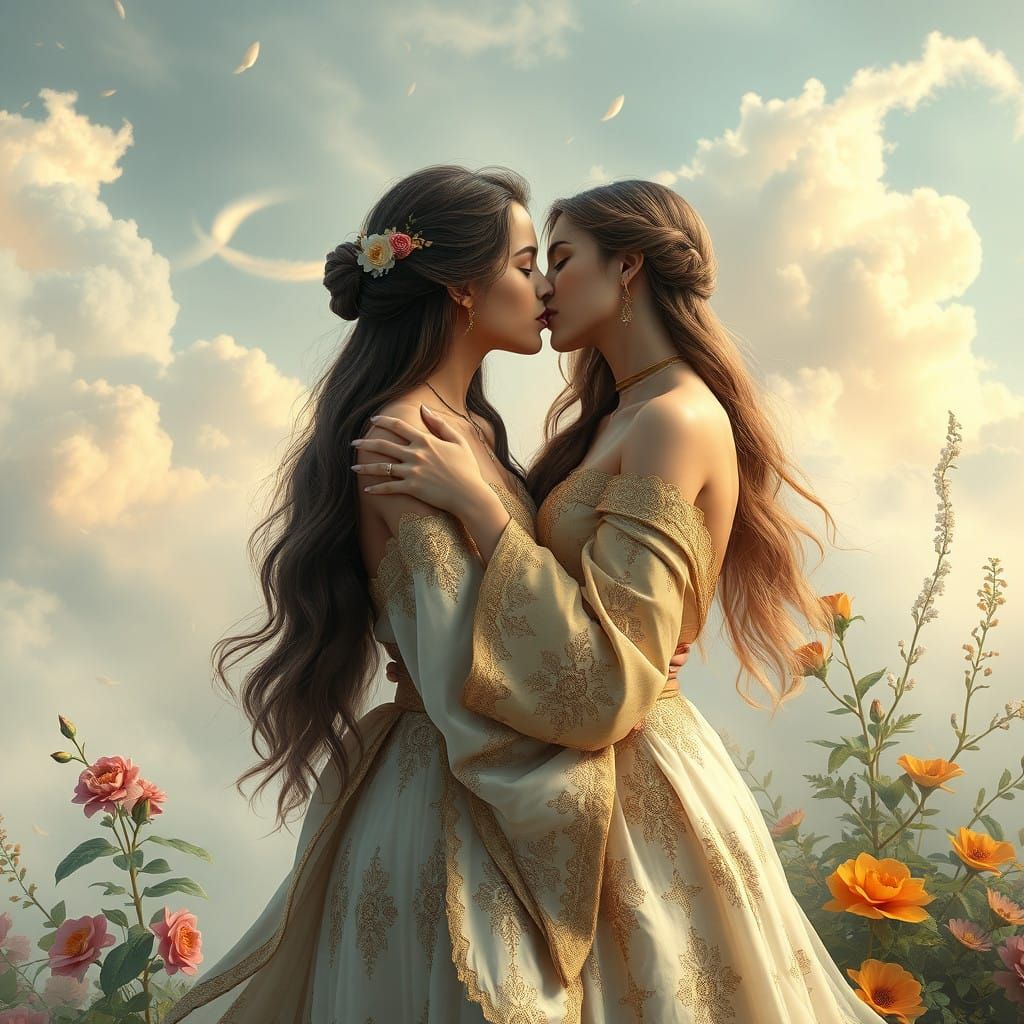 Enchanted Embrace in a Dreamy, Golden Realm