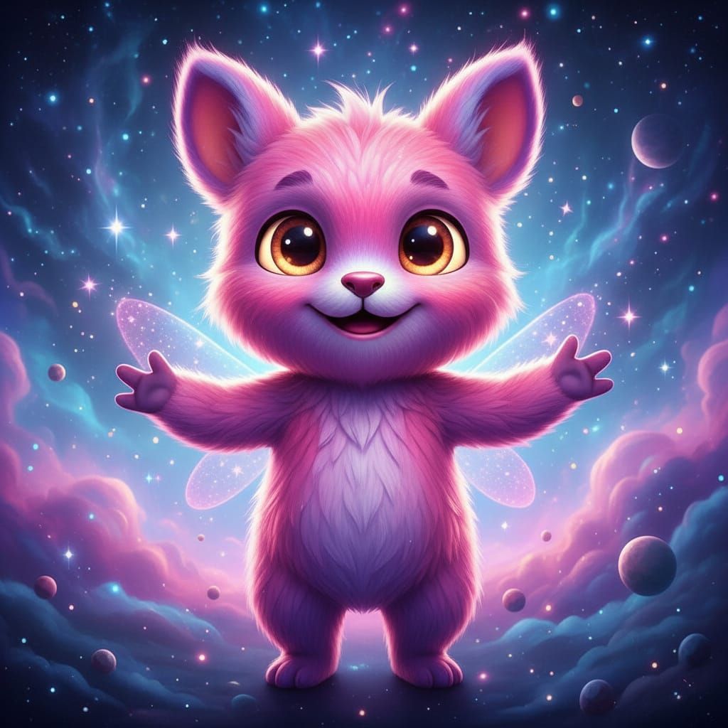 Cute Pink-Purple Space Creature Mascot in 3D