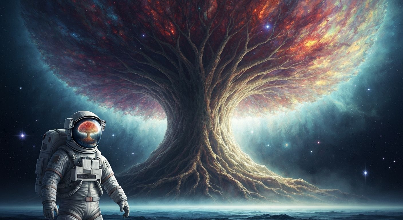 Astronaut Adrift in Cosmic Tree Nebula