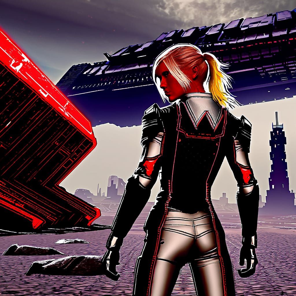 Cyberpunk Cyborg in Winter Landscape