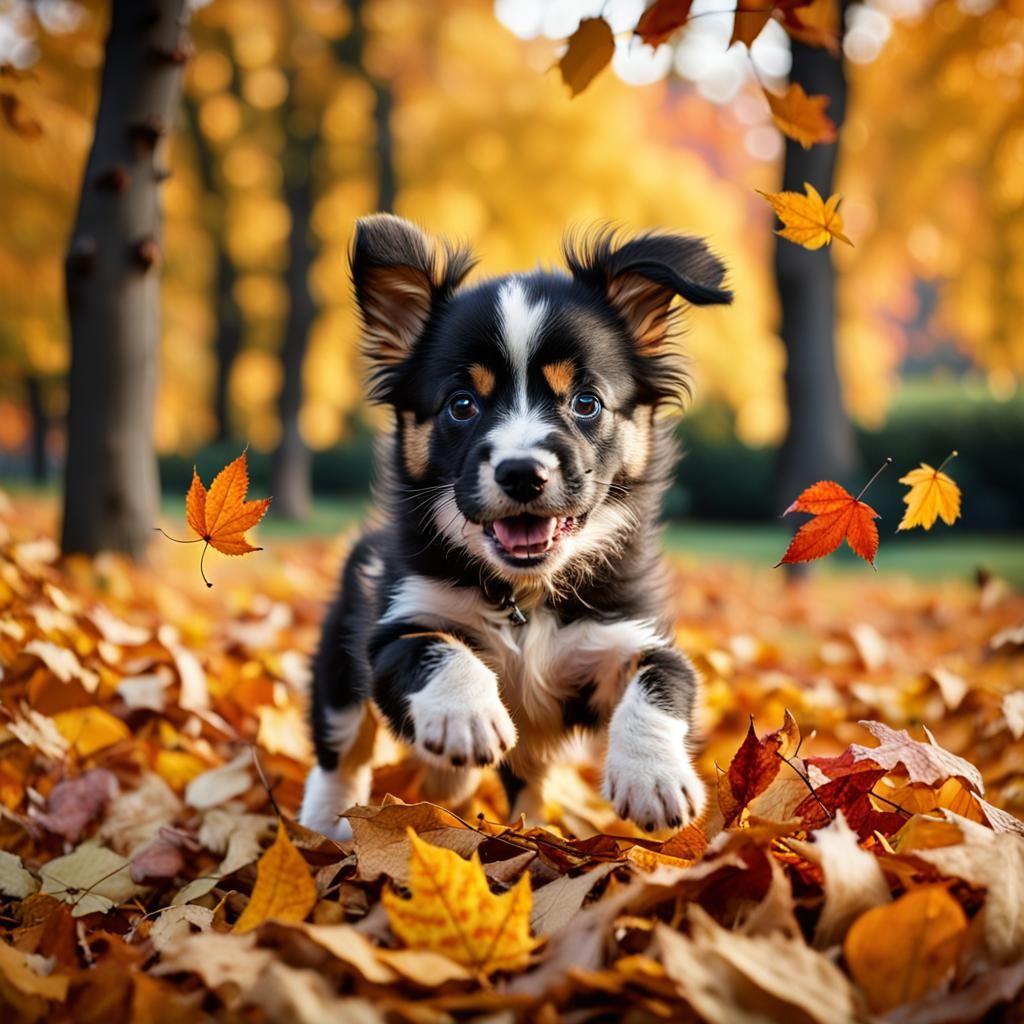 Fluffy Puppy's Autumn Adventure: A Heartwarming Scene