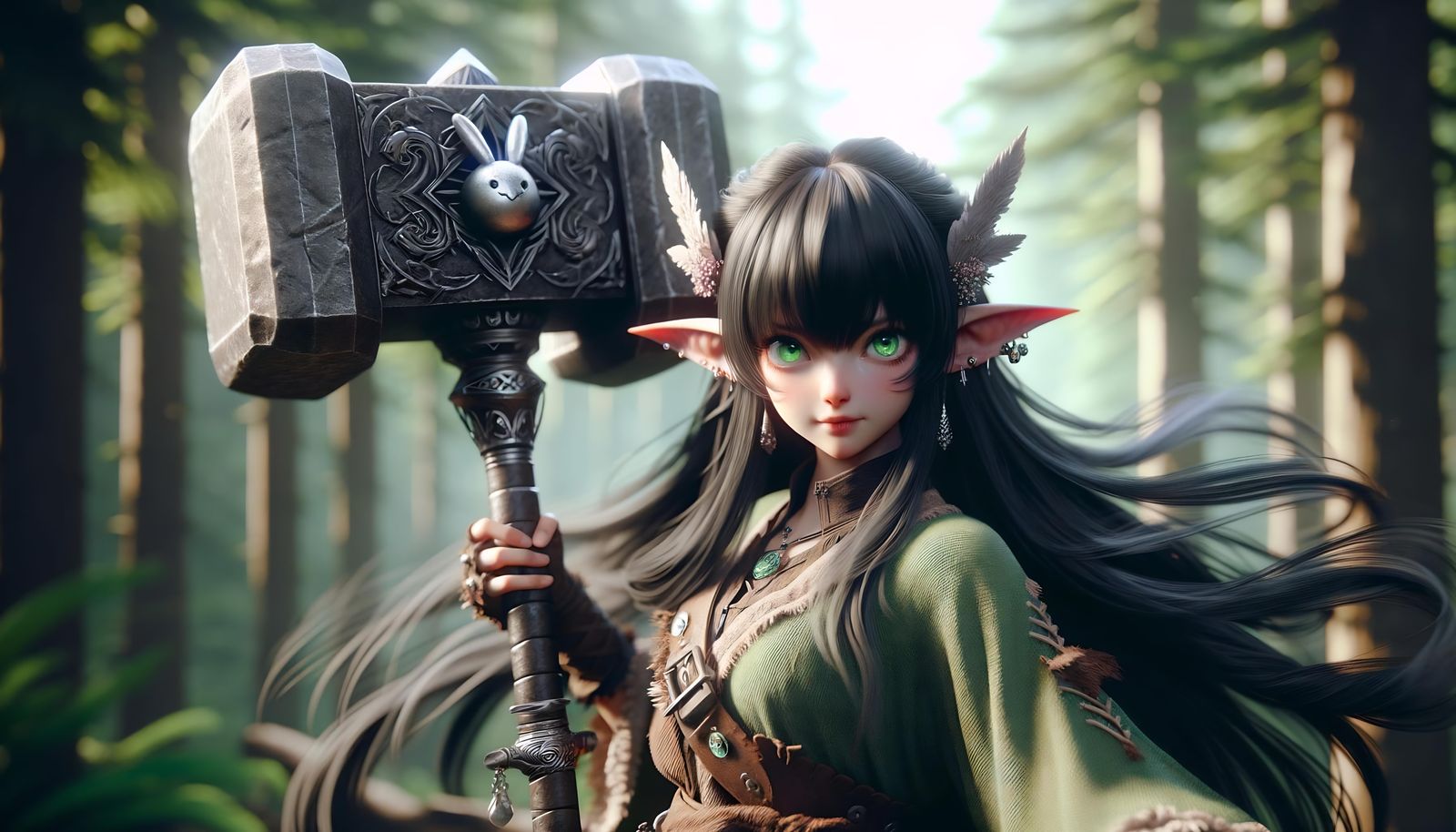 Goblin Girl Battles Dragon with Giant Hammer