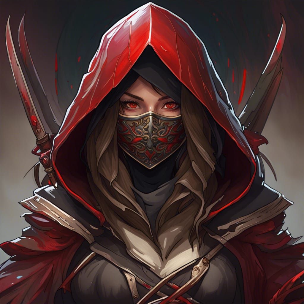 Hooded Japanese Assassin Portrait in Hyperdetailed Style