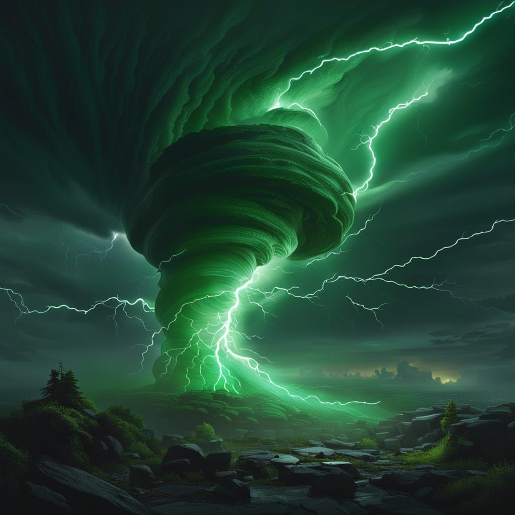 Green Lightning Storm Tornado: Dark Fantasy Concept Art
