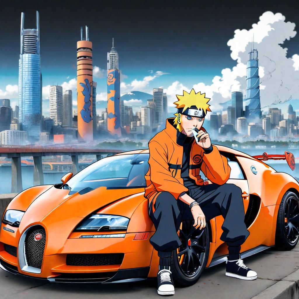 Naruto in Cyberpunk Style with Orange Bugatti