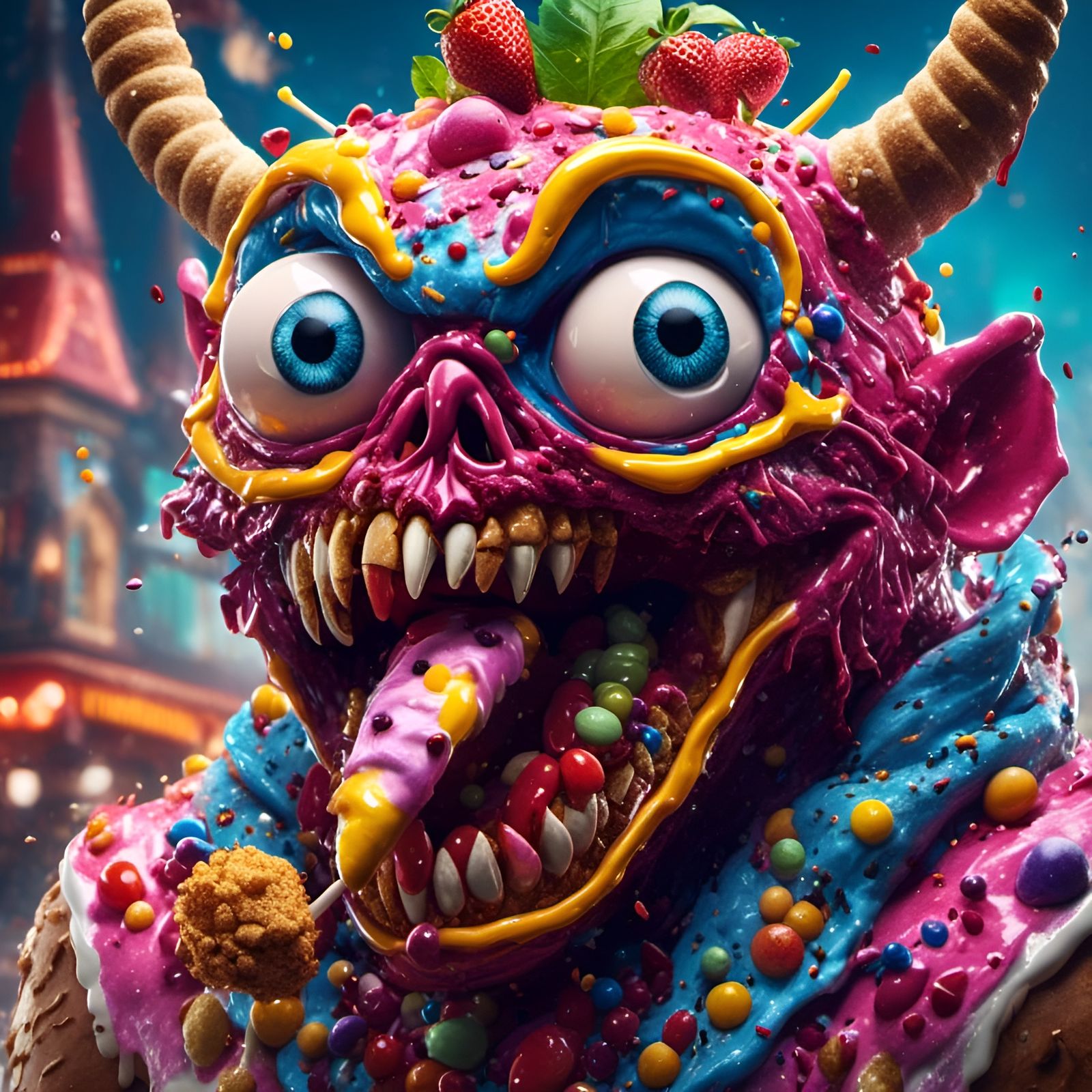 Photorealistic Ice Cream Sundae Monster Portrait