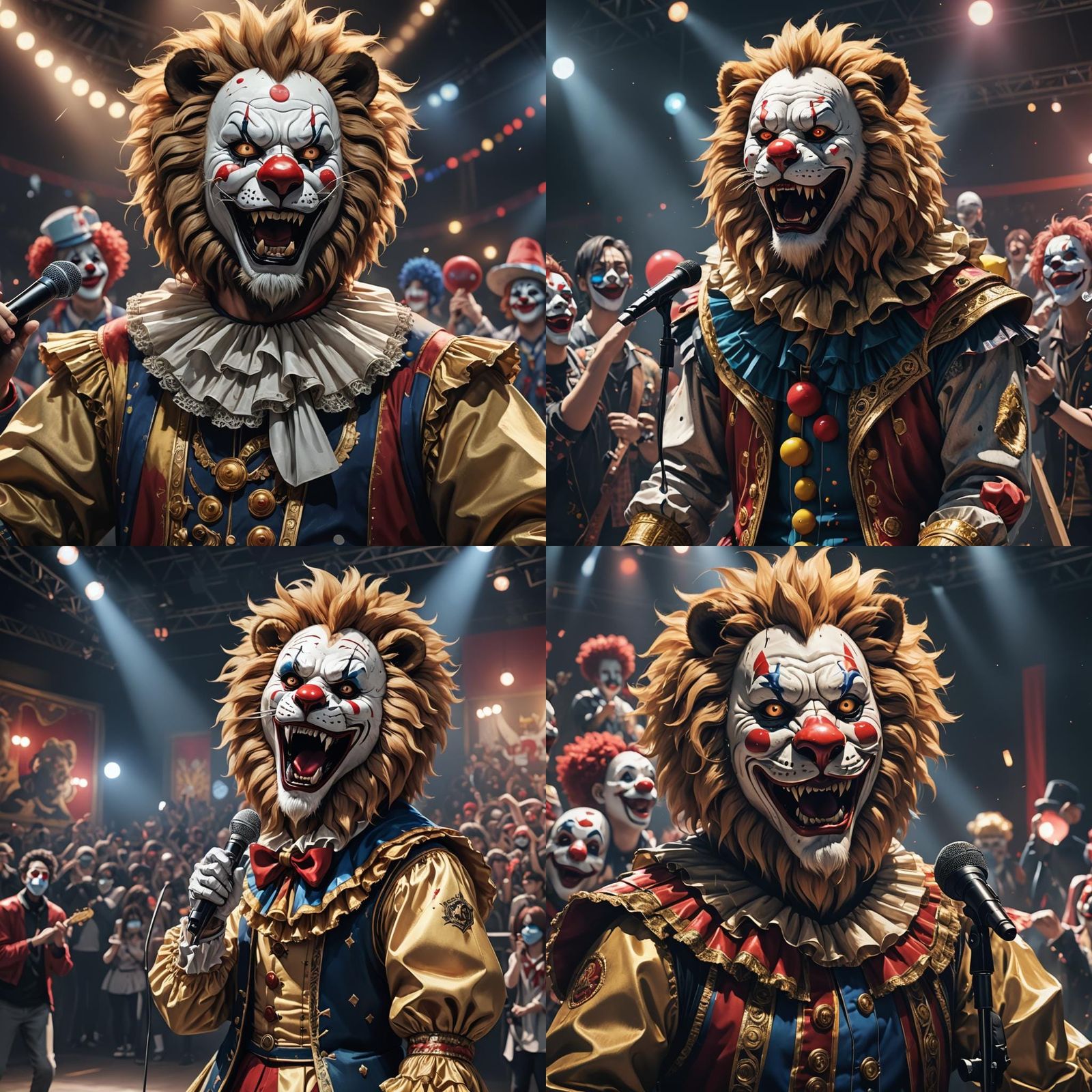 Lion Clown Mask Concert: 3D Anime Art