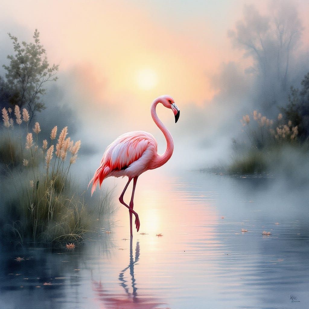 Elegant Flamingo in Mystical Marshland
