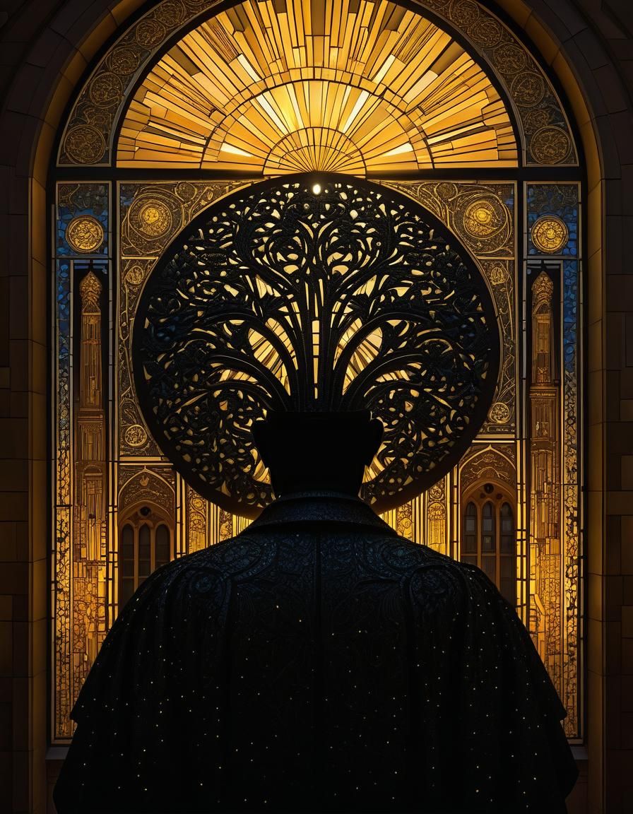 Art Nouveau Dark Fantasy Silhouette in Gold Light