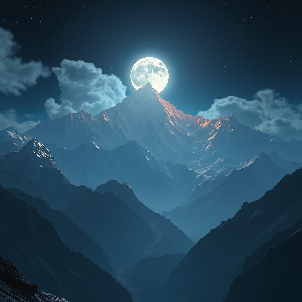 Fantastical Himalayan Landscape Under Moonlight