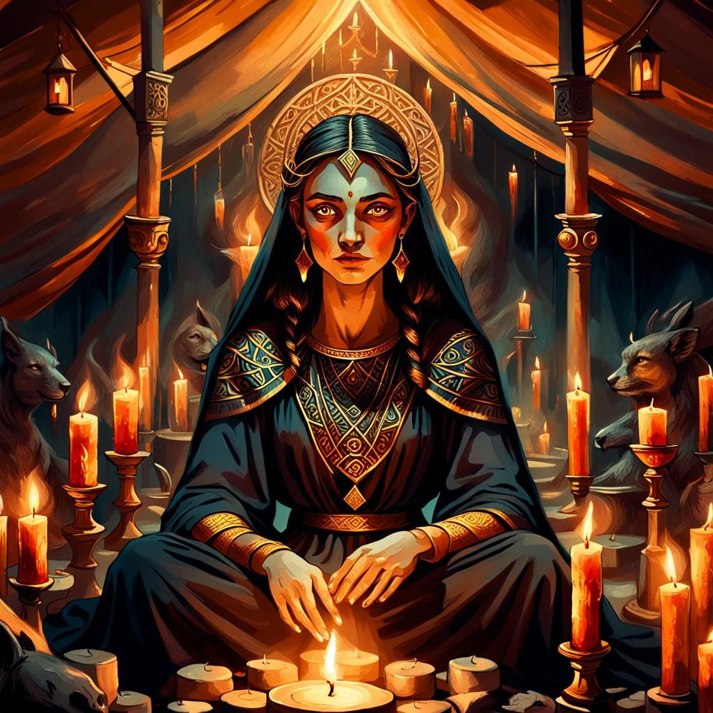 Mystical Oracle in Candlelight: A Greek Mythology Illustrati...