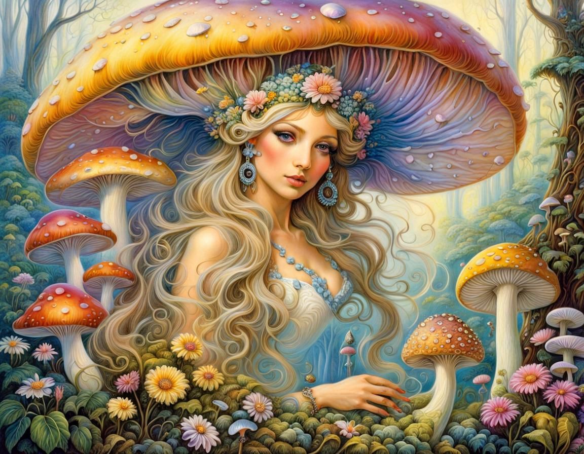 Pastel Fairy in Detailed Mushroom World
