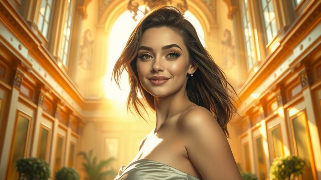 Elegant Woman in Ethereal Setting, Polychromatic Digital Art
