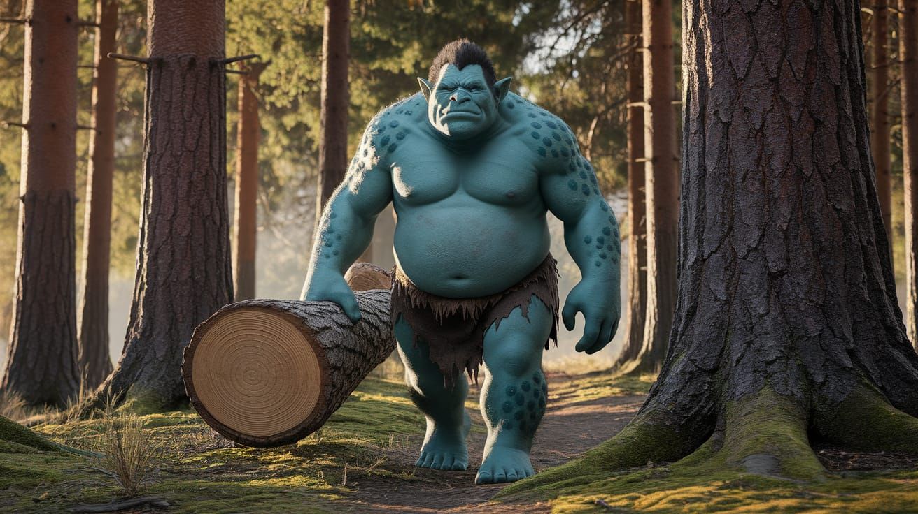 Giant Troll Wanders Through Sunlit Forest