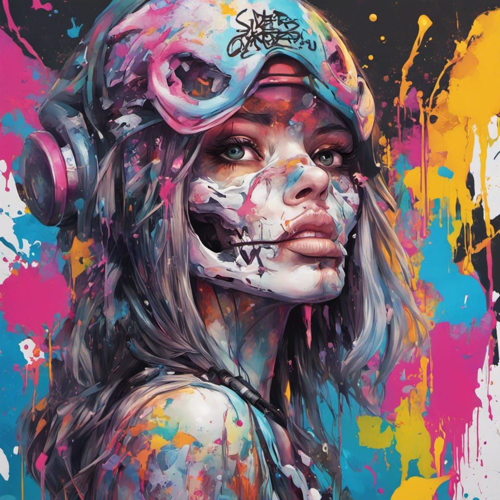 Anime Skeleton Girl in Colorful Graffiti Art