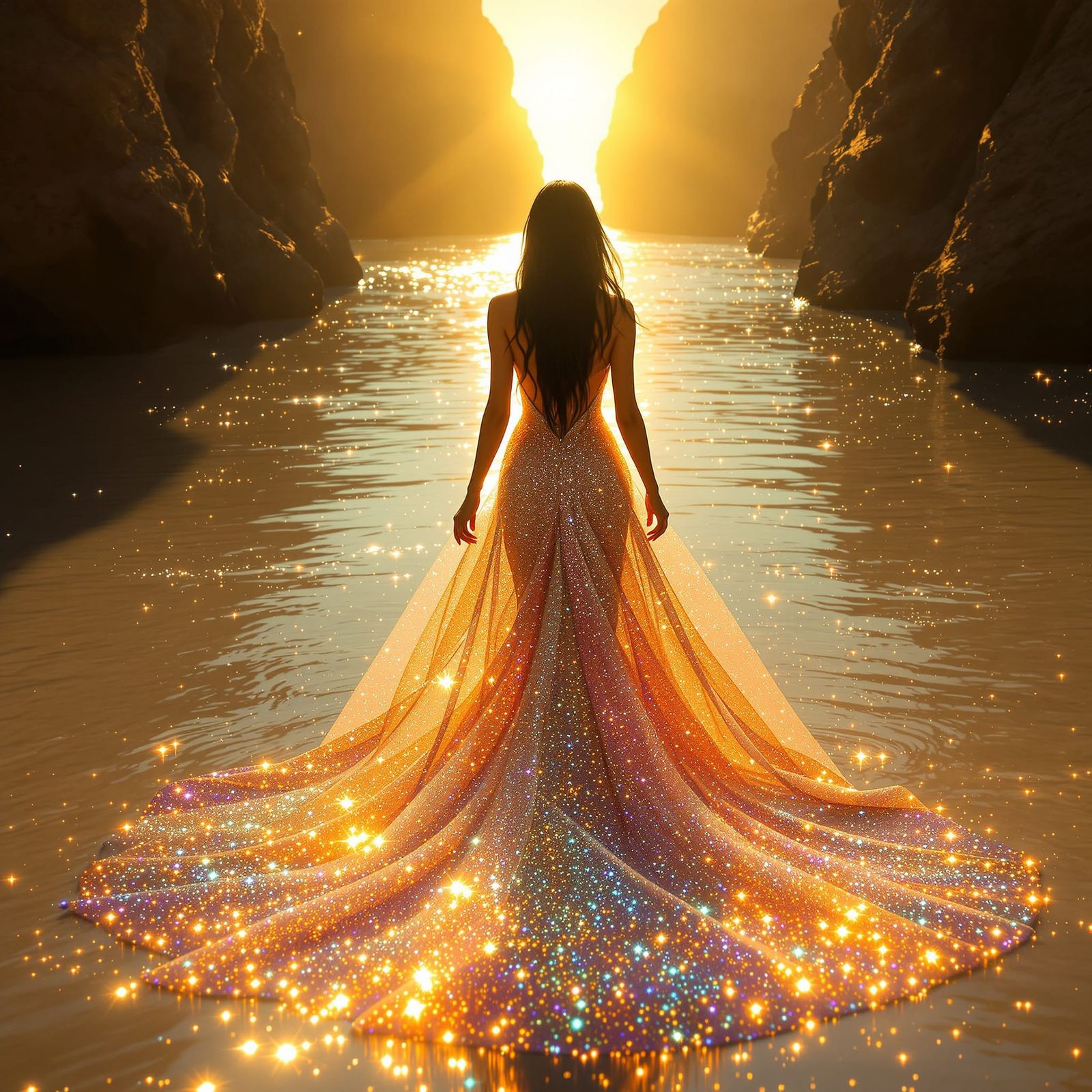 Radiant Woman in Golden Sunset Glow