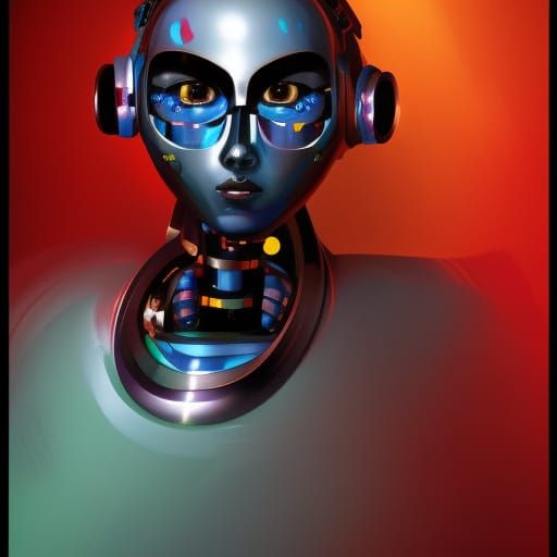 Cute Robot Portrait in Triadic Colors