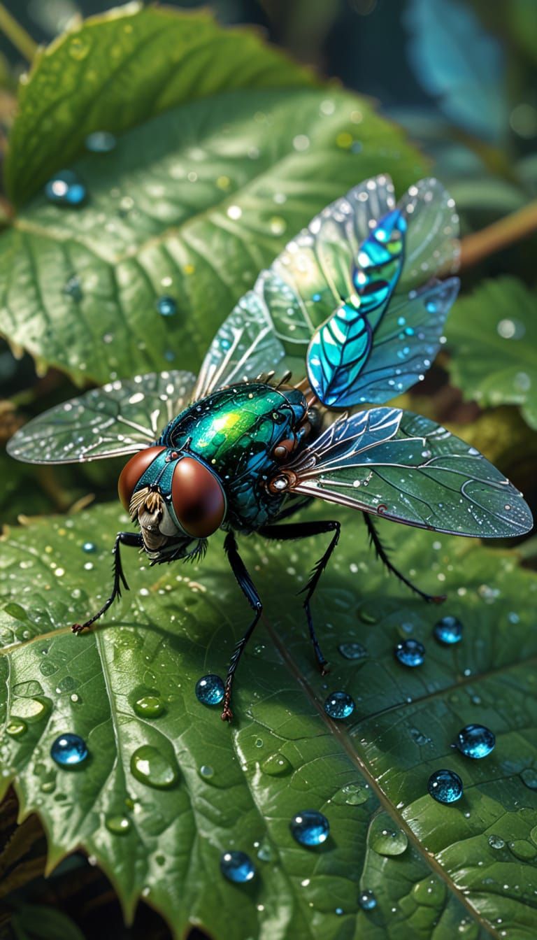 Shiny Fly on Leaf Concept Art