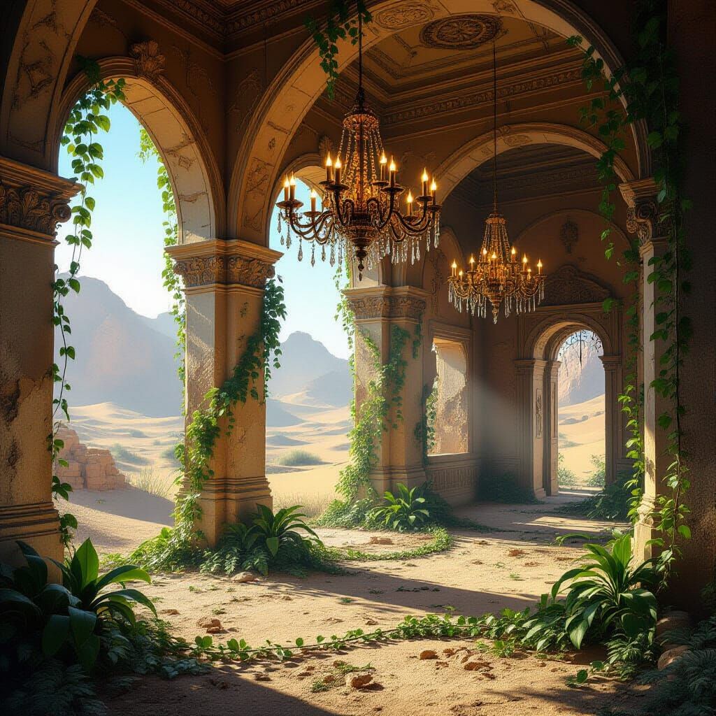 Desert Palace: Vines, Chandeliers, and Emerald Light