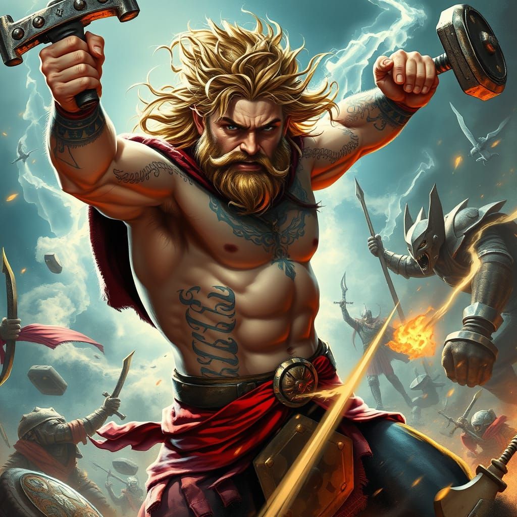 Valiant Young Thor Battles in Epic Comic Style