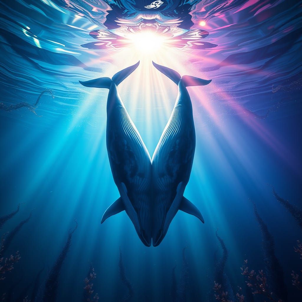 Resplendent Whale Pod in Futuristic Oceanic Harmony