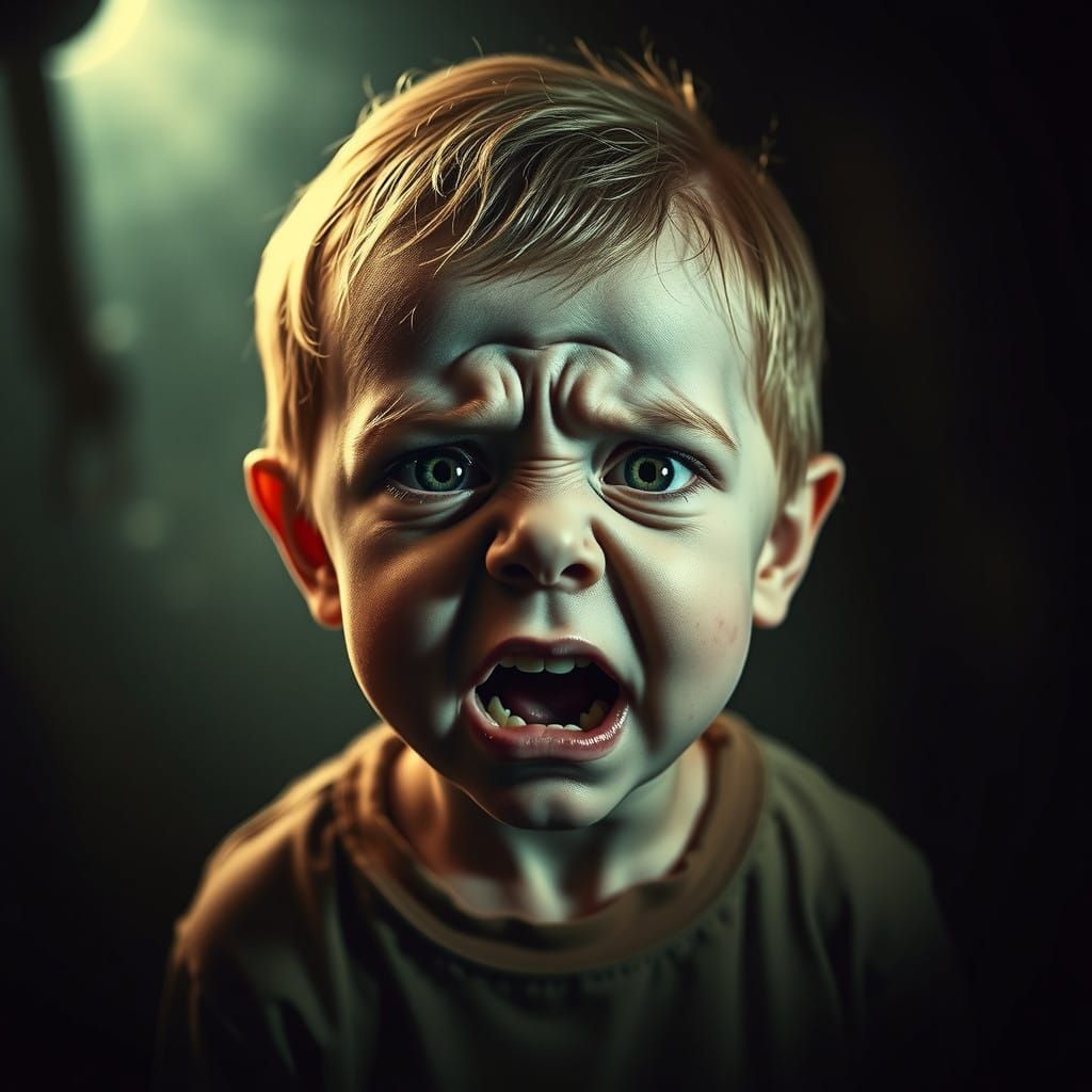 Distorted Child in Horror Analogic Atmosphere