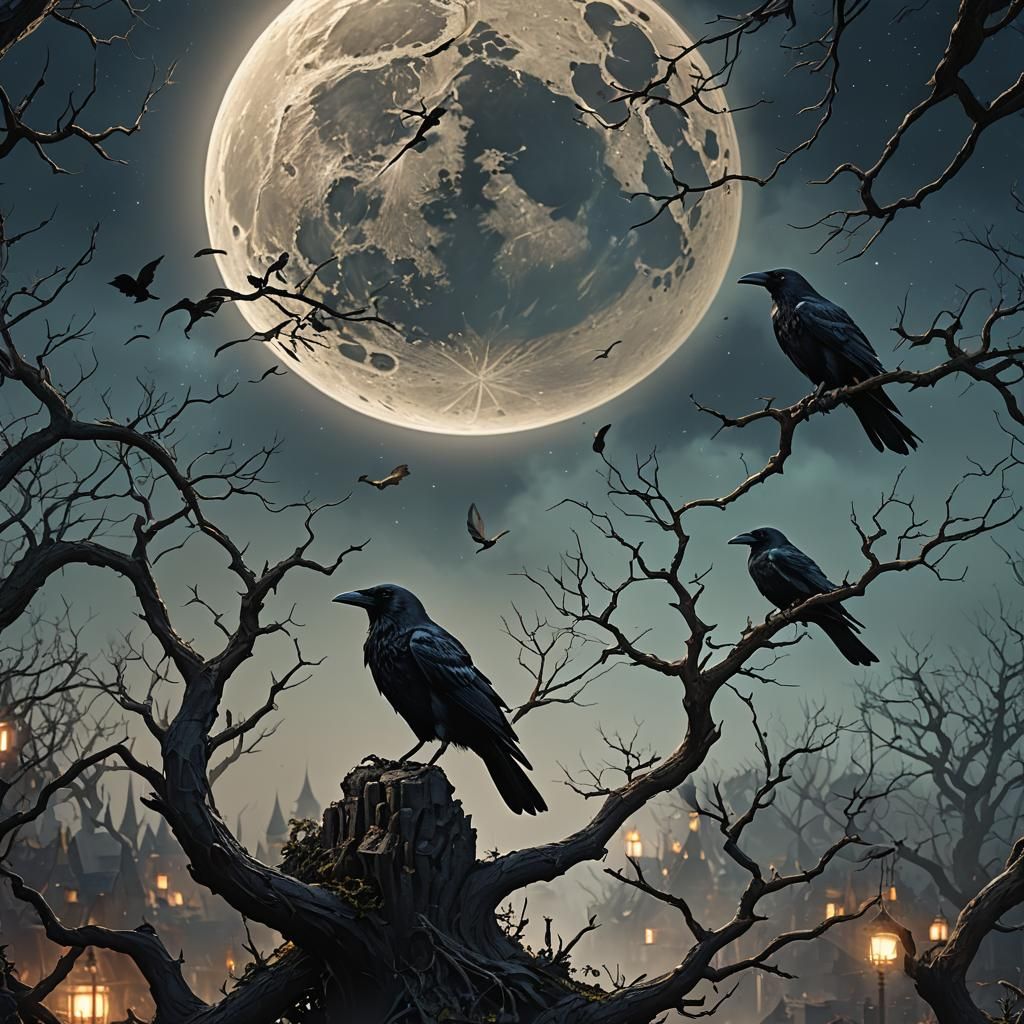 Crow in the Moon: Detailed Matte Painting
