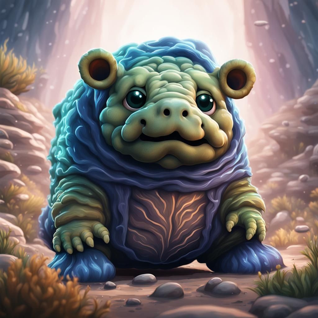 Chibi Tardigrade Baby in Diaper, Detailed Digital Art