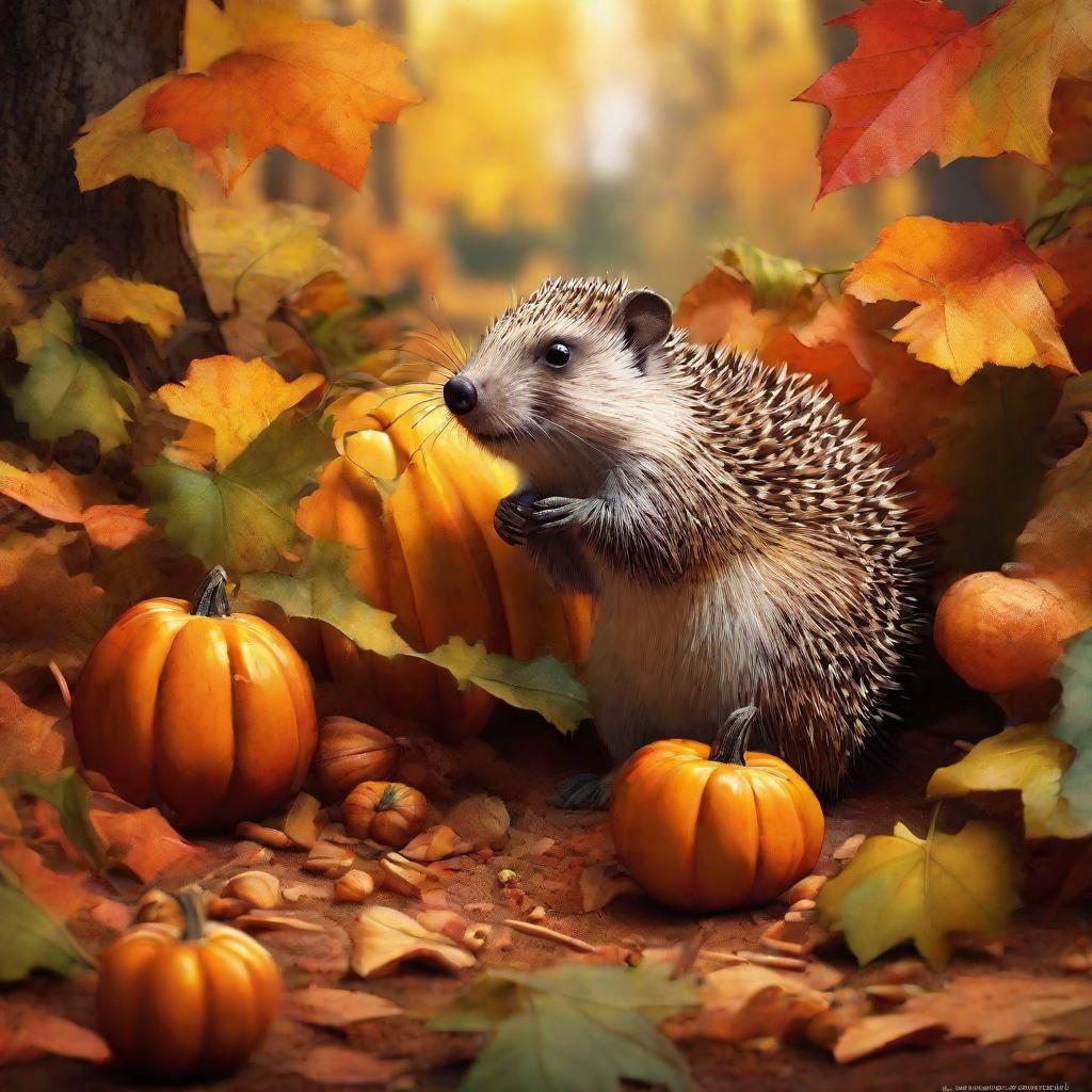 Autumnal Forest Scene in Hyper-Realistic Watercolor