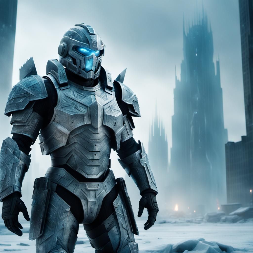 Cryokinetic Soldier in Frozen Cityscape: Cinematic Film Stil...