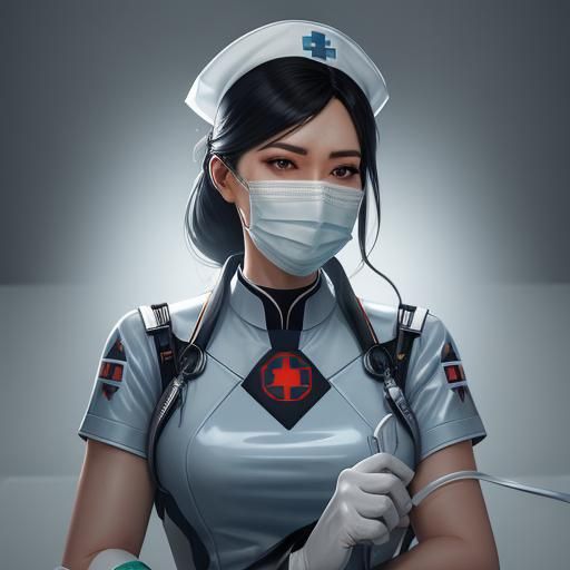 Sissy Nurse Comforts Patient: Latex Uniform Portrait