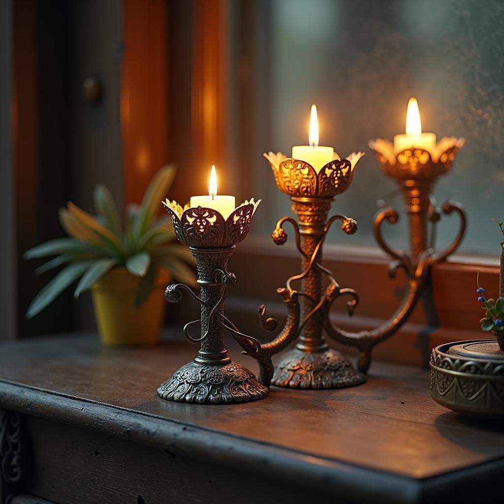 Ornate Candle Holders with Floral Patterns