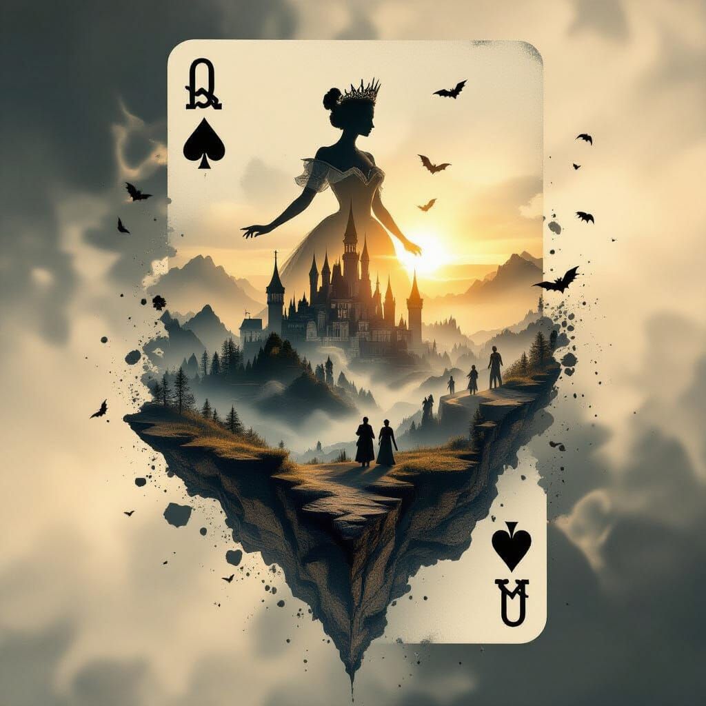 Queen of Spades Disintegrating into Fractal Ashes