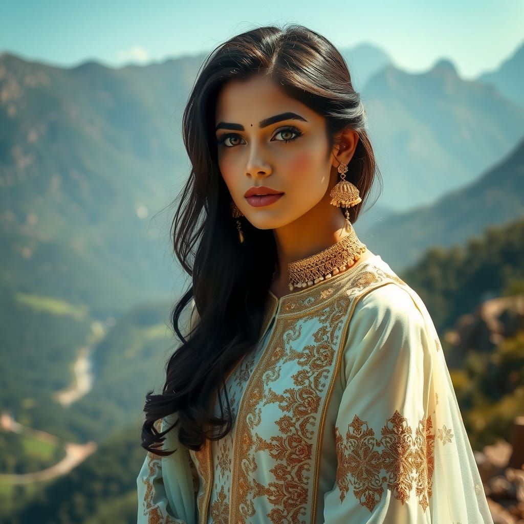 Pakistani Princess in Majestic Landscape