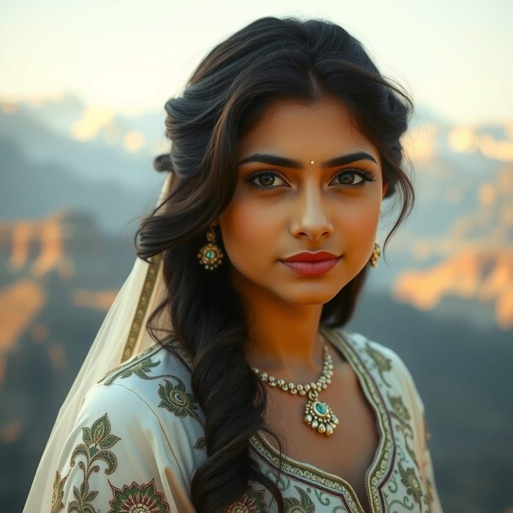 Ethereal Pakistani Princess in Majestic Mountain Landscape