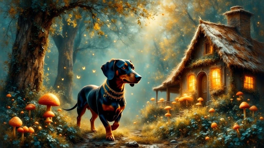 Dachshund's Enchanted Forest Adventure in Ethereal Style