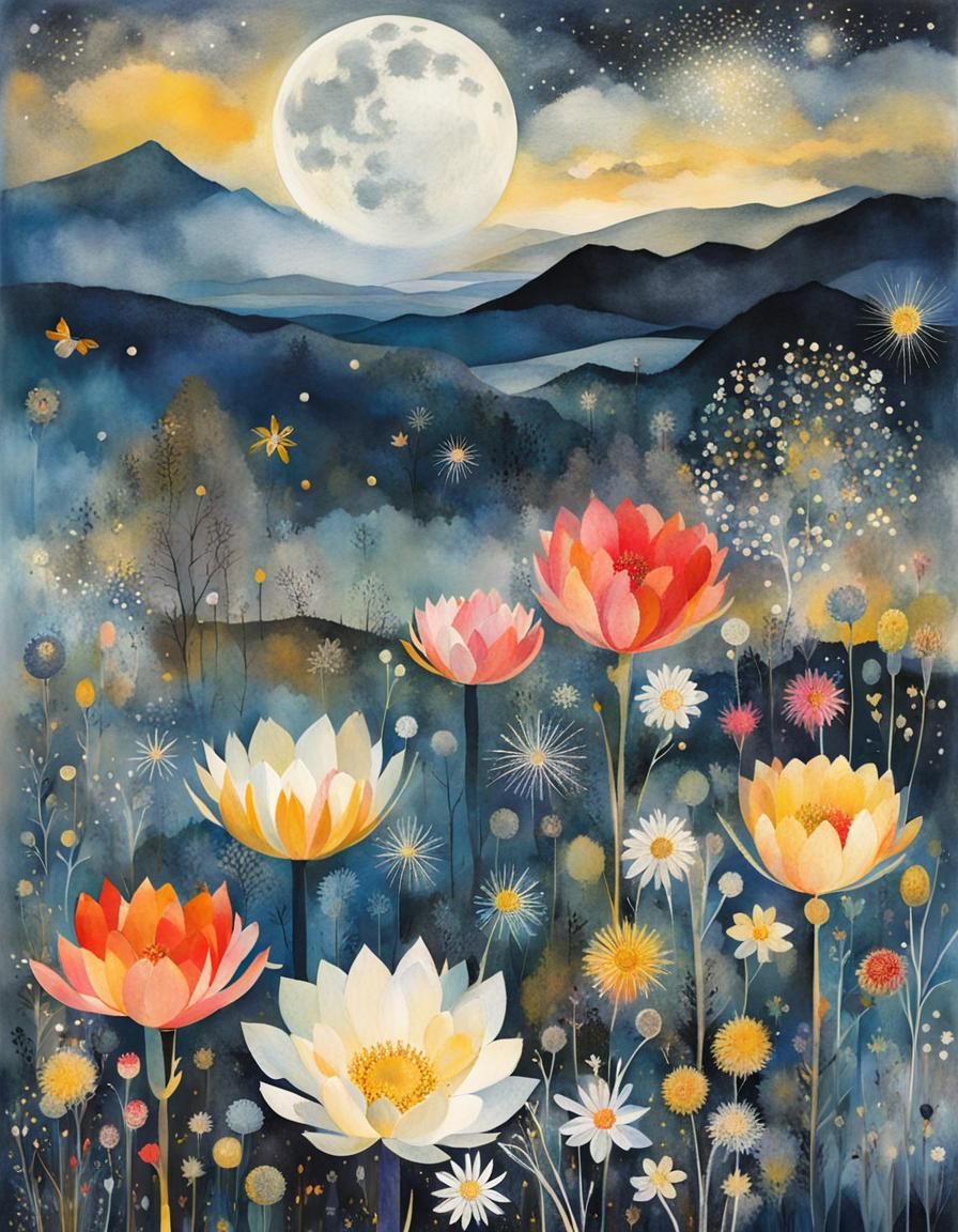 Flowering Cactus Silhouette in Fantasy Ink Style