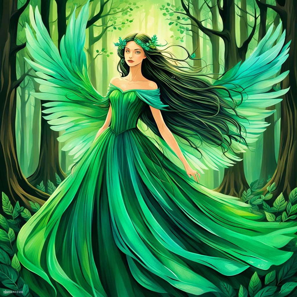 Fée aux Ailes Translucides dans une Forêt Luxuriante