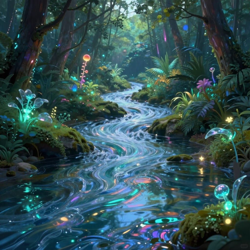 Magical Crystal River in Enchanted Forest