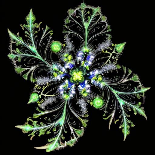 Bioluminescent Fractal Plants Under a Starry Sky