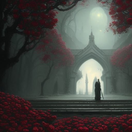 Romantic Gothic Gazebo with Crimson Roses