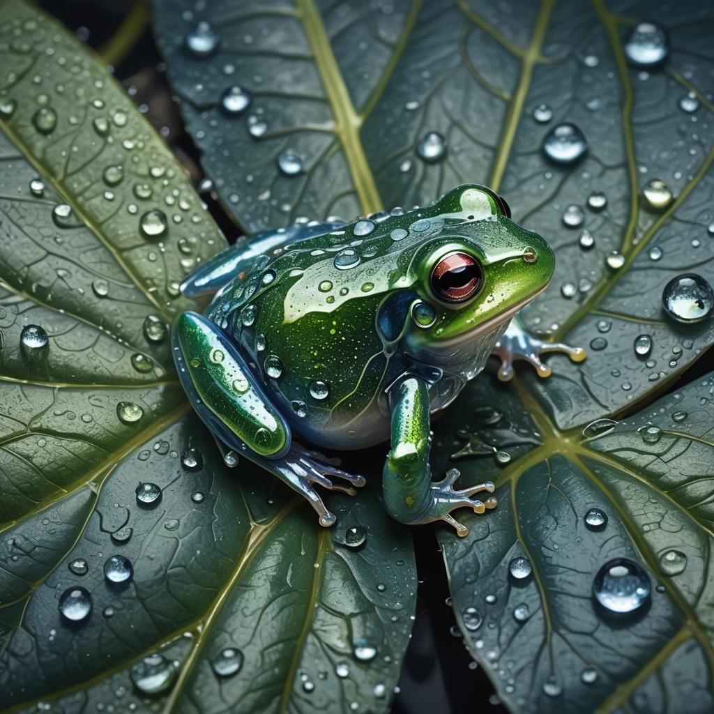 Glass Frog on Leaf: Hyper-Realistic Digital Art