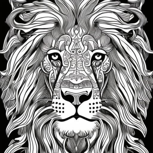 Lion Coloring Page in Art Nouveau Style