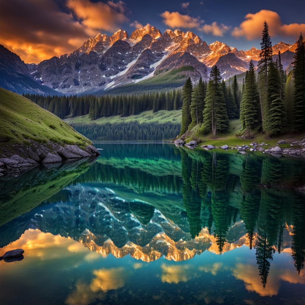 Luminous Mountain Lake Reflections