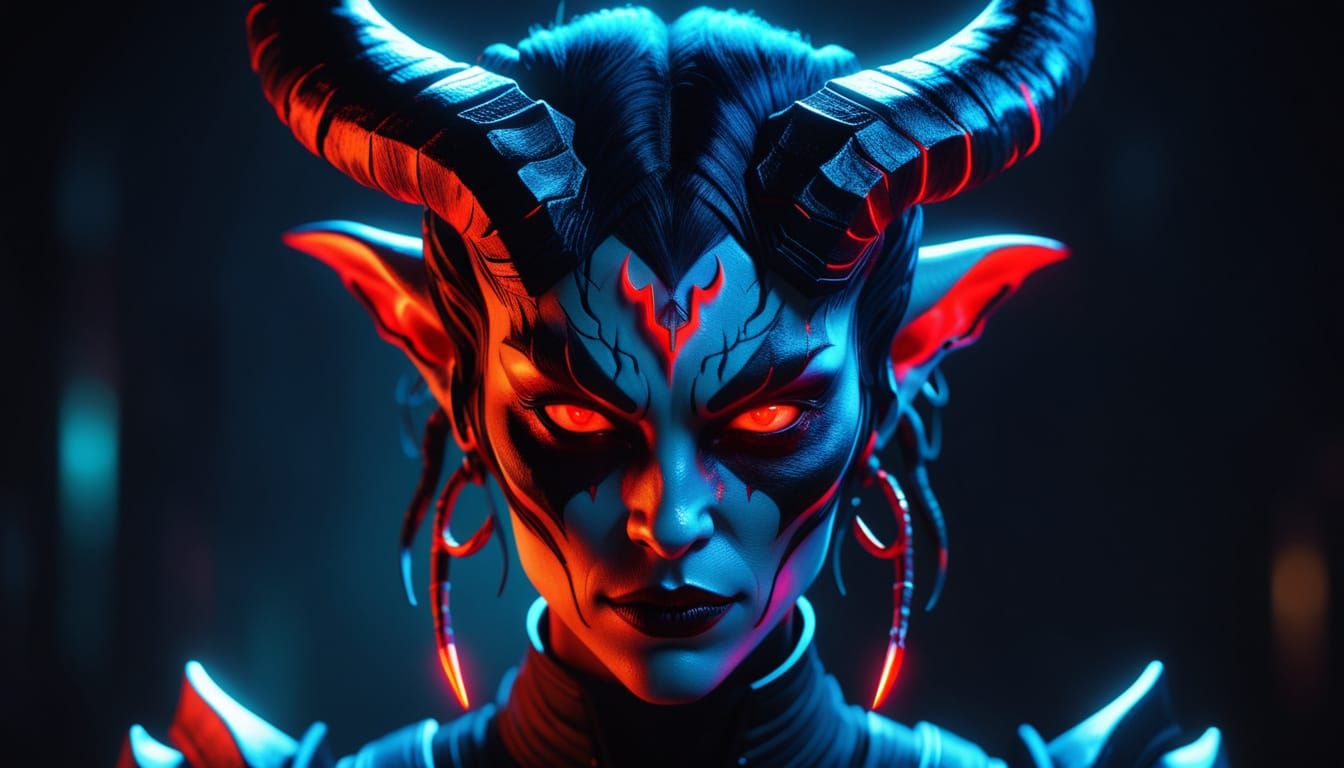 Sci-Fi Demon Girl Portrait in Neon Colors